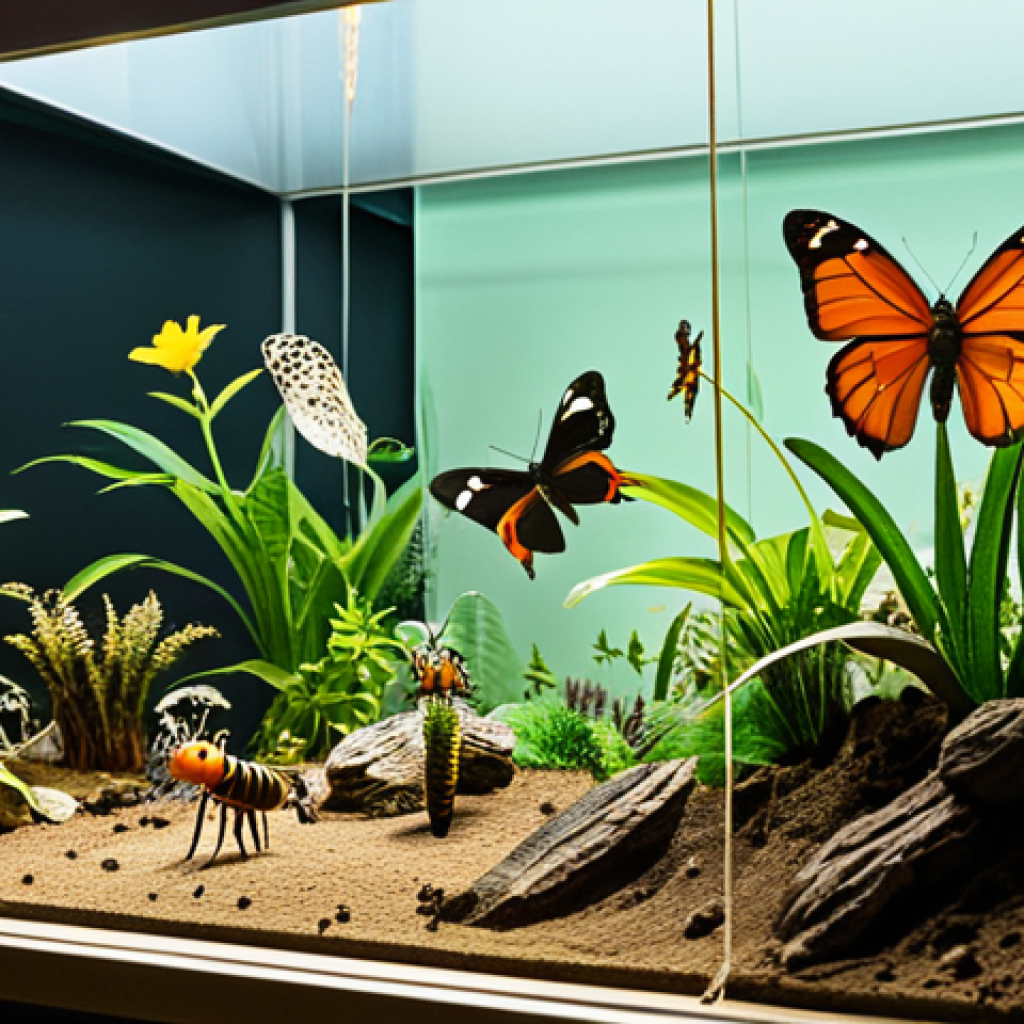 곤충 관련 박물관 리뷰 - Museum Diorama**

"A vibrant diorama depicting insect life inside a museum. Butterflies, beetles, an...