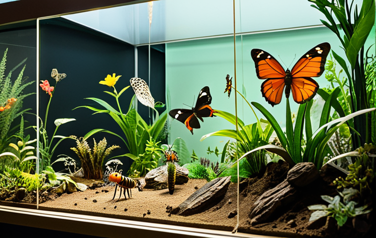 곤충 관련 박물관 리뷰 - Museum Diorama**
"A vibrant diorama depicting insect life inside a museum. Butterflies, beetles, an...