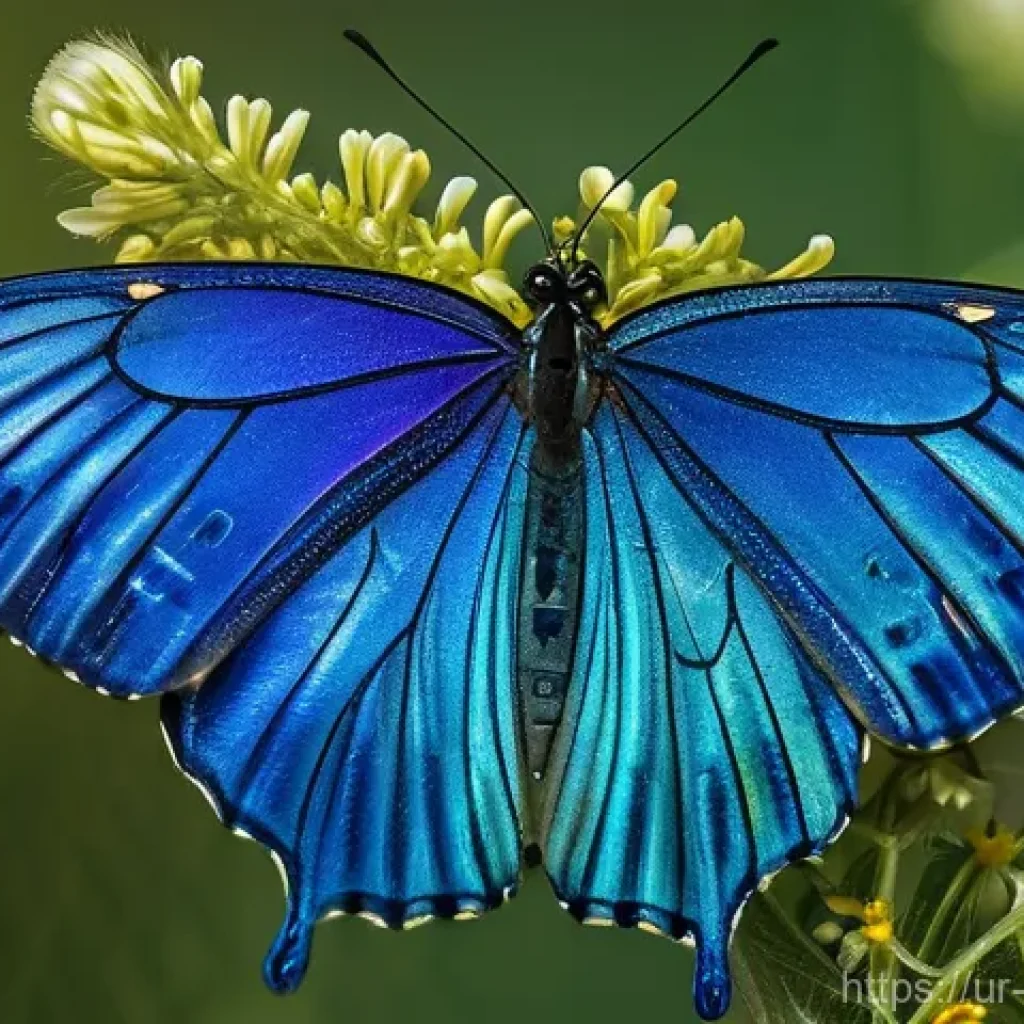 곤충의 비행 메커니즘 - **Awe-Inspiring Butterfly Wing Mechanics:** A breathtaking, ultra-macro photograph of a vibrant, iri...