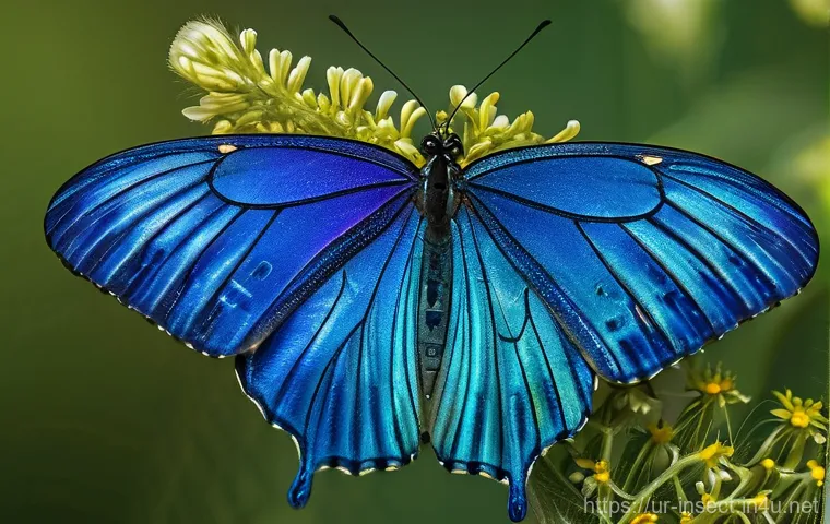 곤충의 비행 메커니즘 - **Awe-Inspiring Butterfly Wing Mechanics:** A breathtaking, ultra-macro photograph of a vibrant, iri...