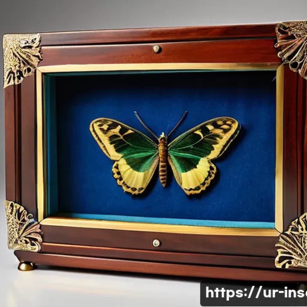 곤충 표본 전시 박스 - **Prompt for Wooden Display Box:**
    "A highly detailed, elegant entomology display box, crafted f...