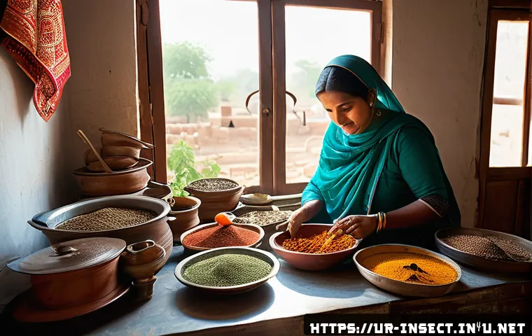 곤충 식용 제품 브랜드 - A vibrant, culturally rich kitchen scene in a traditional Pakistani home, featuring a middle-aged wo...