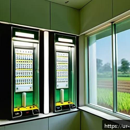 Home 33 곤충 사육 온습도 관리 - A modern insect breeding farm interior focused on temperature and humidity control, showing a digita...