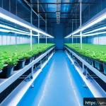 Home 23 곤충 사료 시장 동향 - A highly detailed indoor insect farming facility designed with modern technology, featuring rows of ...