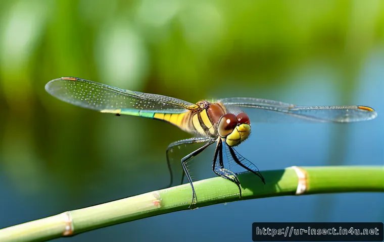Home 30 곤충의 시각 구조 연구 - Photorealistic macro study of a dragonfly head showing thousands of tiny compound eye facets, perche...